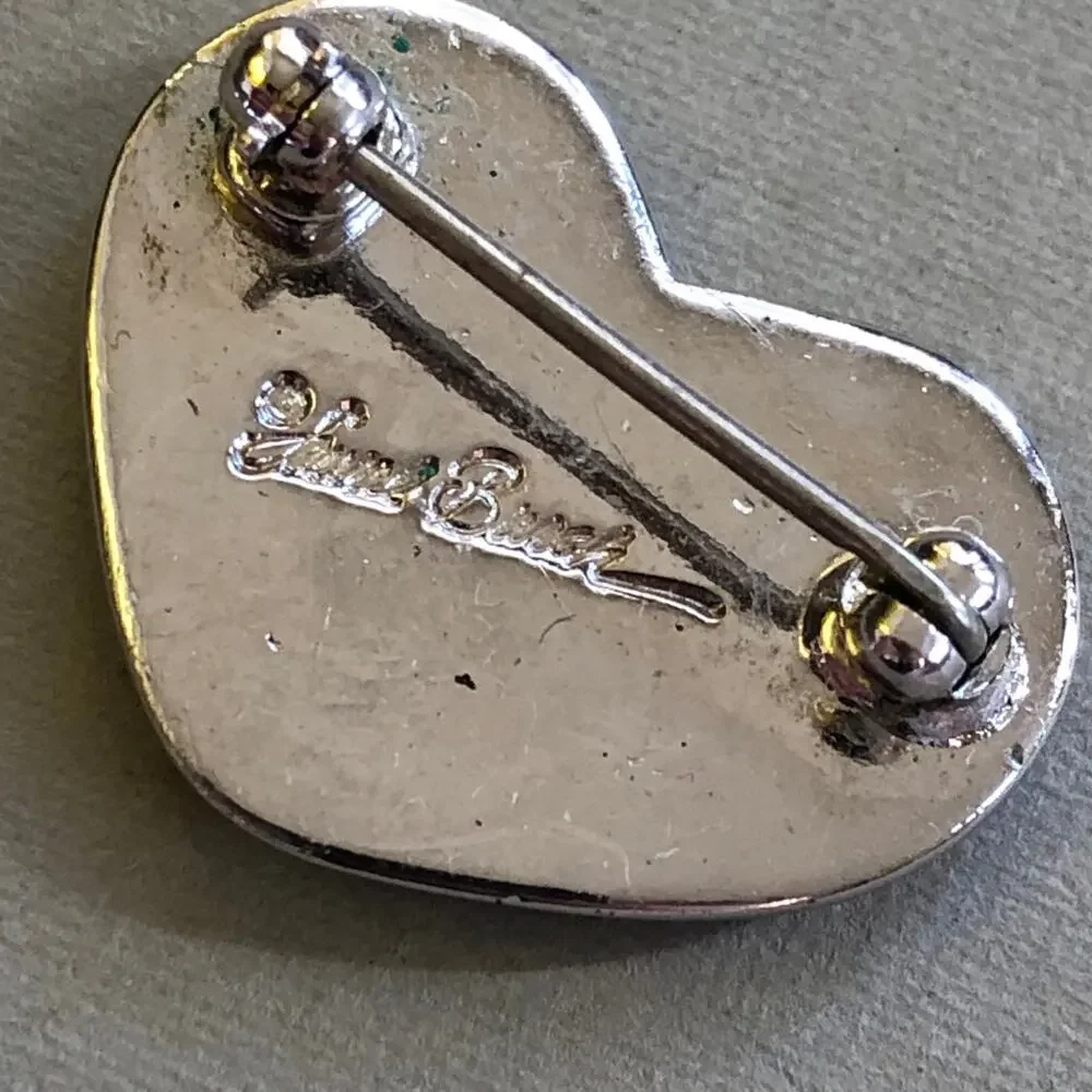 Laurel Burch Bird Heart Pin Silver Tone Retro Signed Vintage Retro Brooch